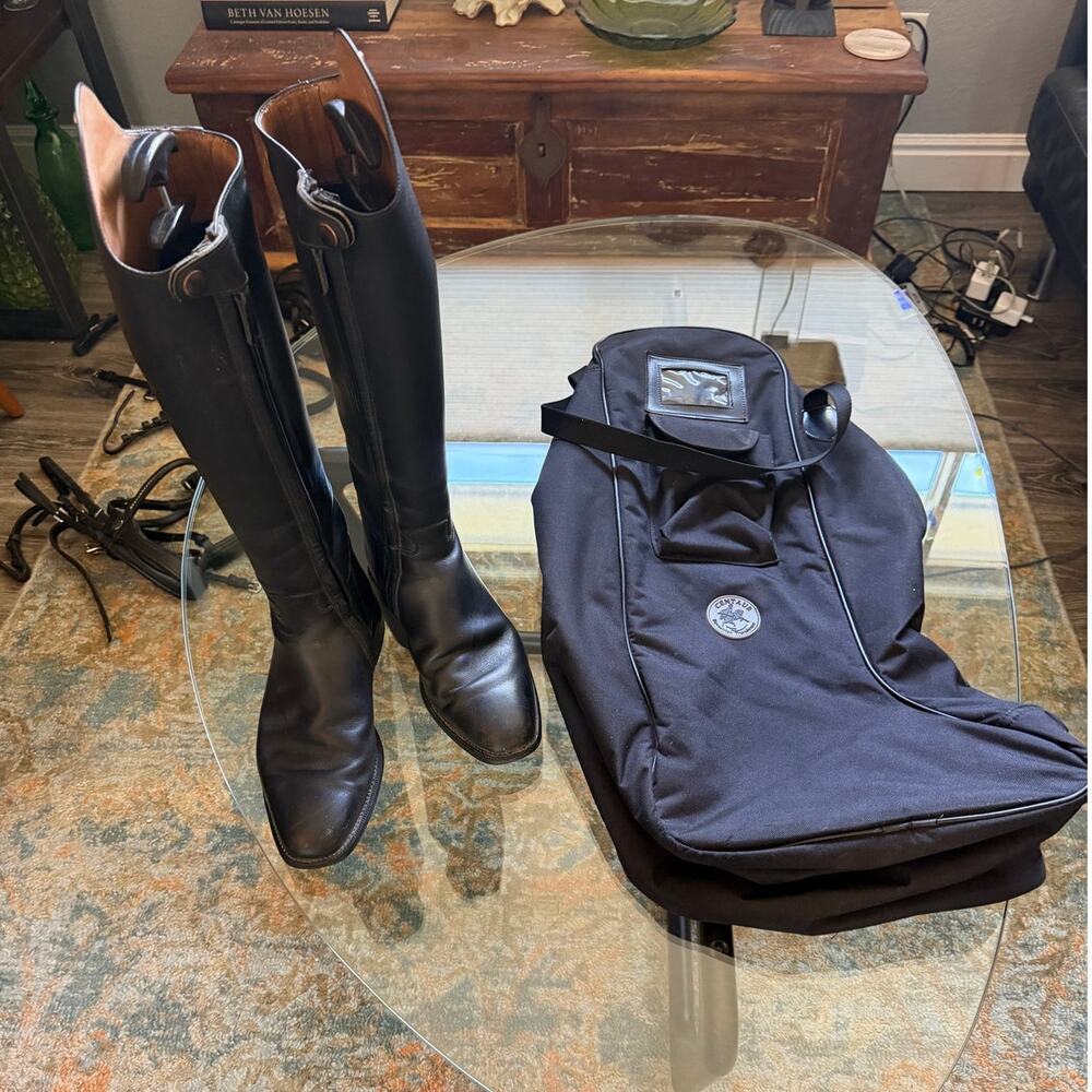 Petrie Tall Riding Boots EU 40-41 Black Leather w/ Carry Bag